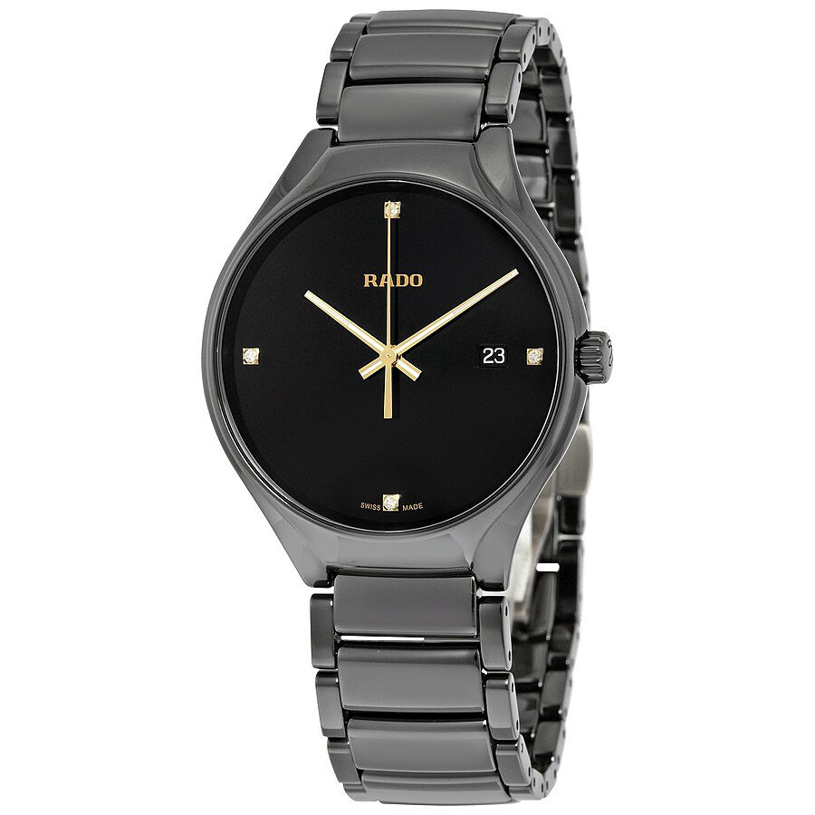 Rado True 腕時計 ブラックダイアル ブラックセラミック メンズ 4ポイントダイヤモンド クォーツ R27238712