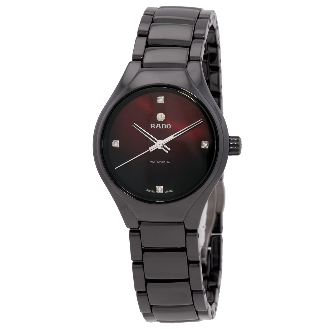Rado True Round 腕時計 レディース 自動巻き ブラックセラミック レッド文字盤 ダイヤモンド R27242742