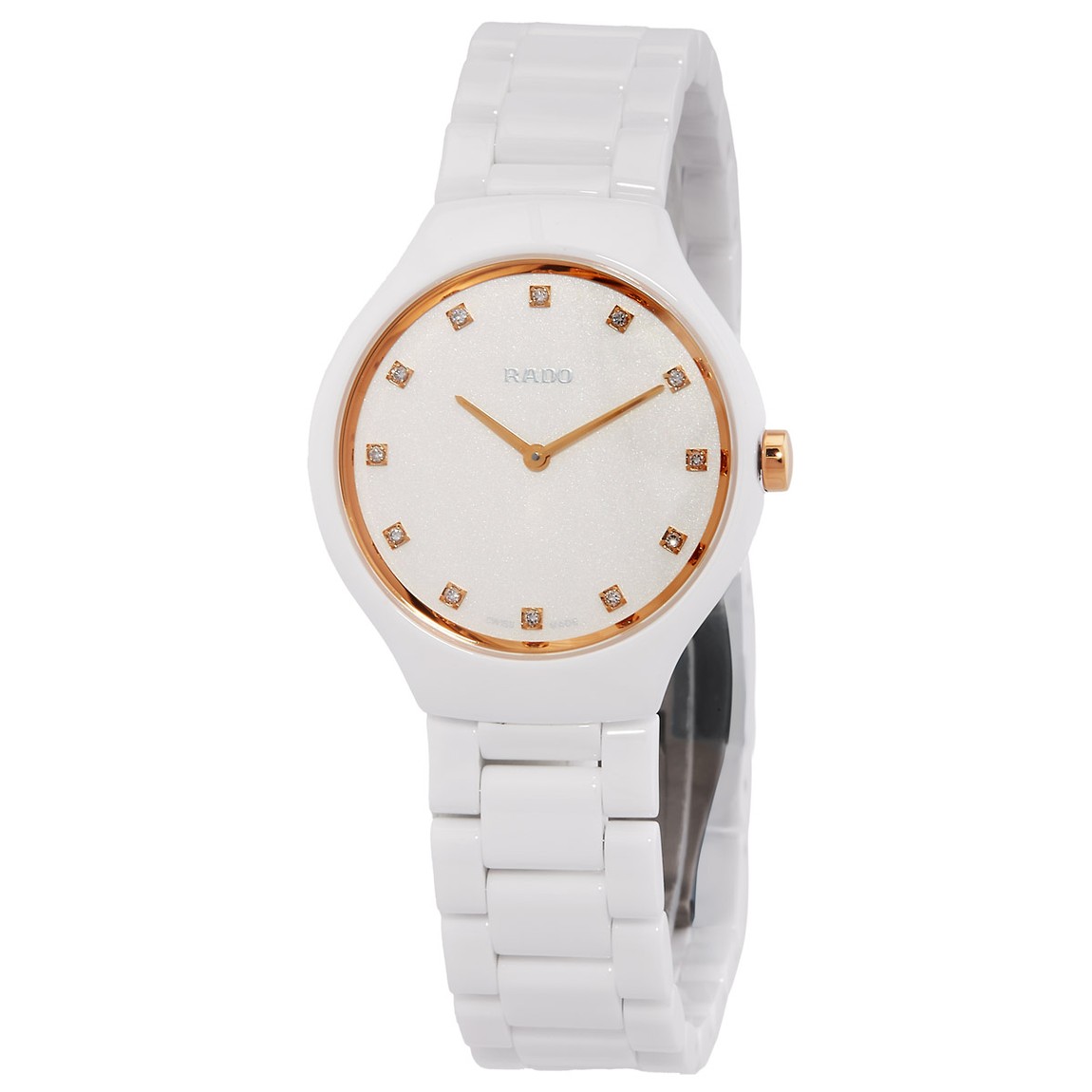 Rado True Round Thinline 腕時計 レディース ホワイト文字盤 ダイヤモンド クオーツ セラミック R27958722