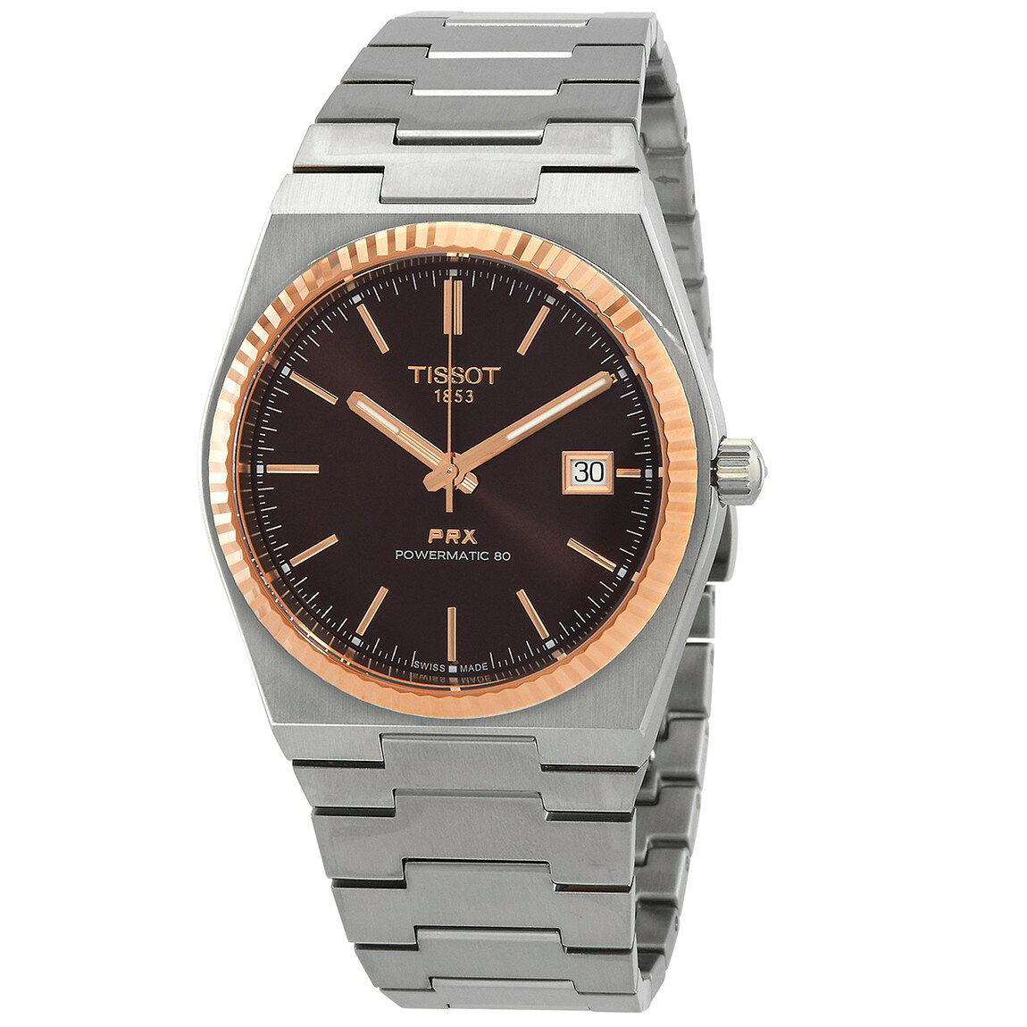 Tissot PRX オートマチック 腕時計 ブラウン文字盤 18Kローズゴールドベゼル メンズ T931.407.41.291.00
