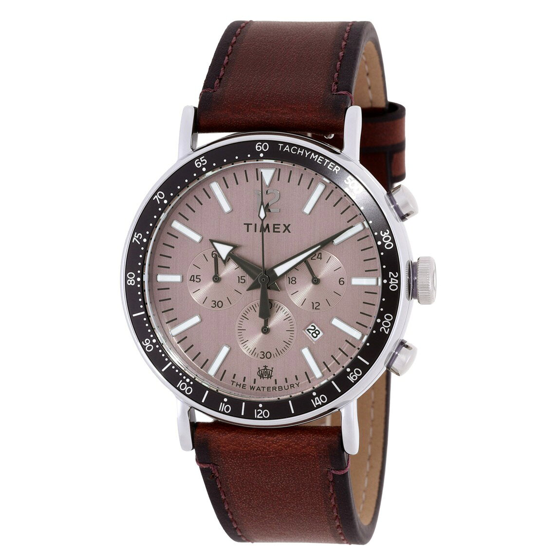 Timex Waterbury 腕時計 メンズ クロノグラフ クオーツ ローズゴールド文字盤 ブラウンレザーベルト TW2W47300