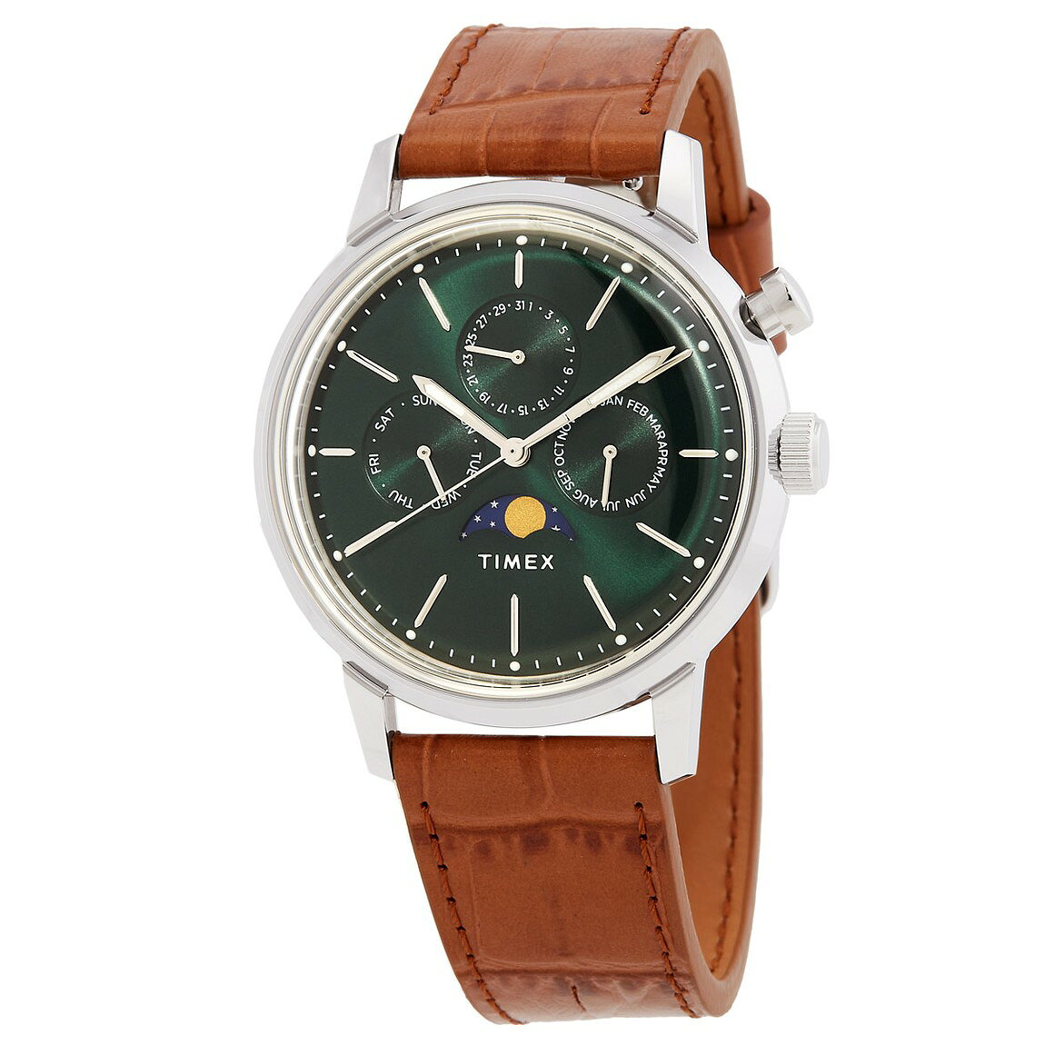 Timex Marlin 腕時計 クォーツ ムーンフェイズ グリーン文字盤 ブラウンレザー メンズ TW2W51000VQ