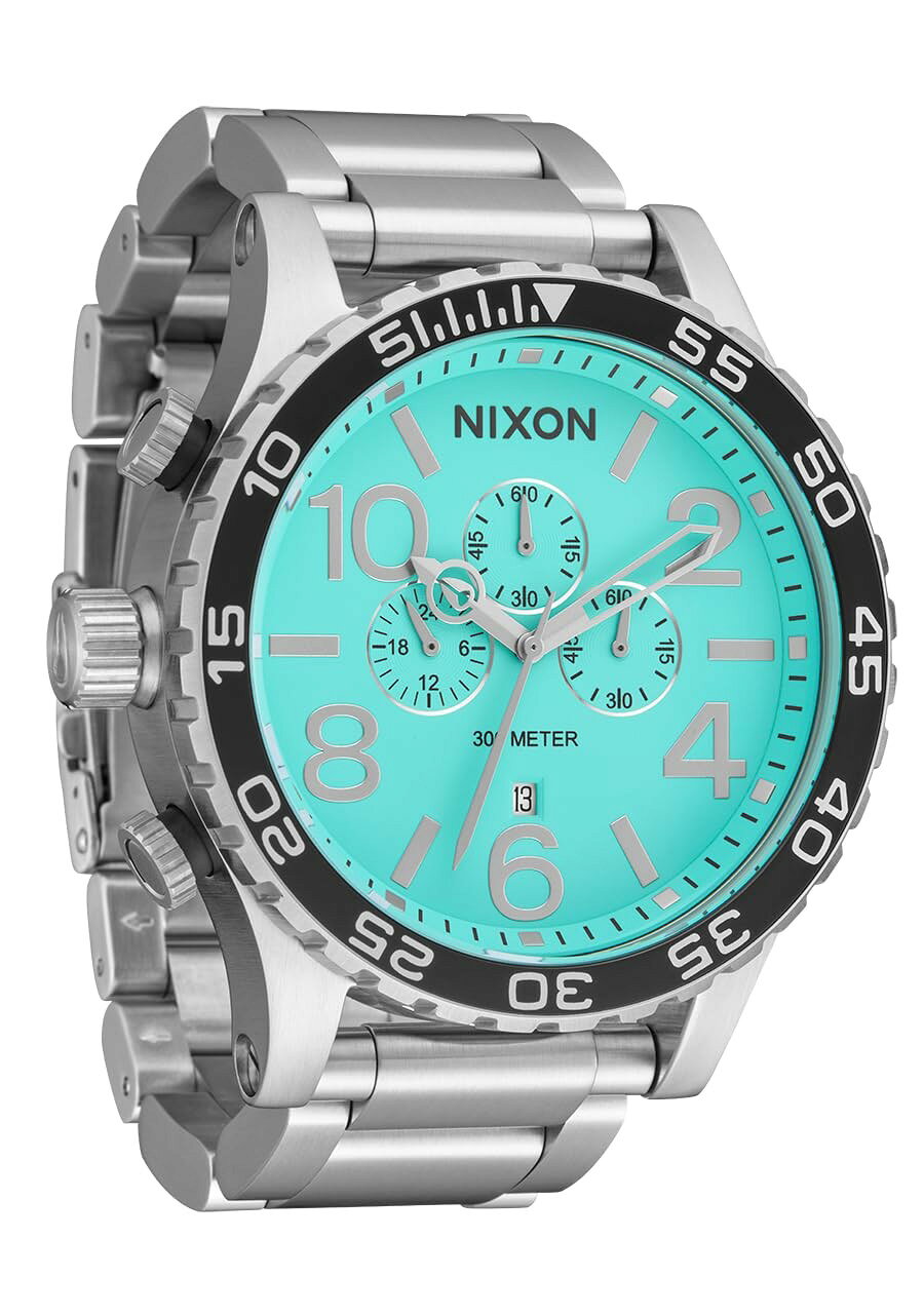 NIXON 51-30 Chrono 腕時計 51mmケース 300m防水 シルバー ターコイズ クオーツ メンズ A1389