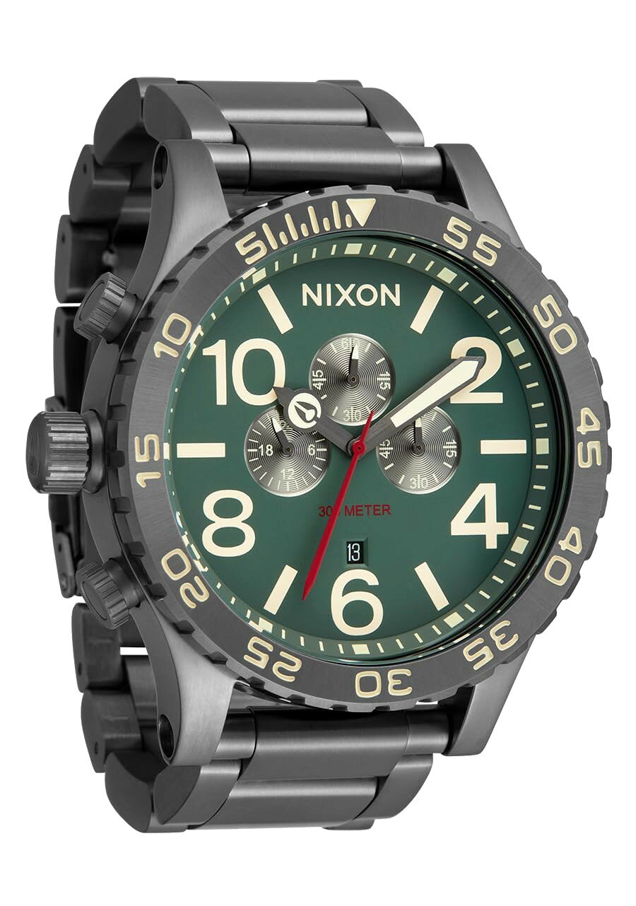 NIXON 51-30 Chrono 腕時計 メンズ クオーツ 300m防水 ステンレス ガンメタル ダークフォレスト A1389