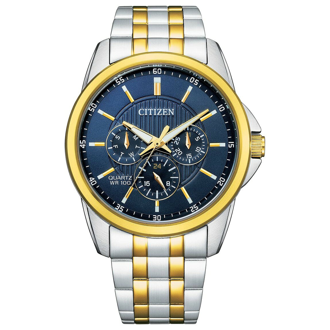Citizen Quartz 腕時計 メンズ ブルー文字盤 ステンレススチール デイデイト…