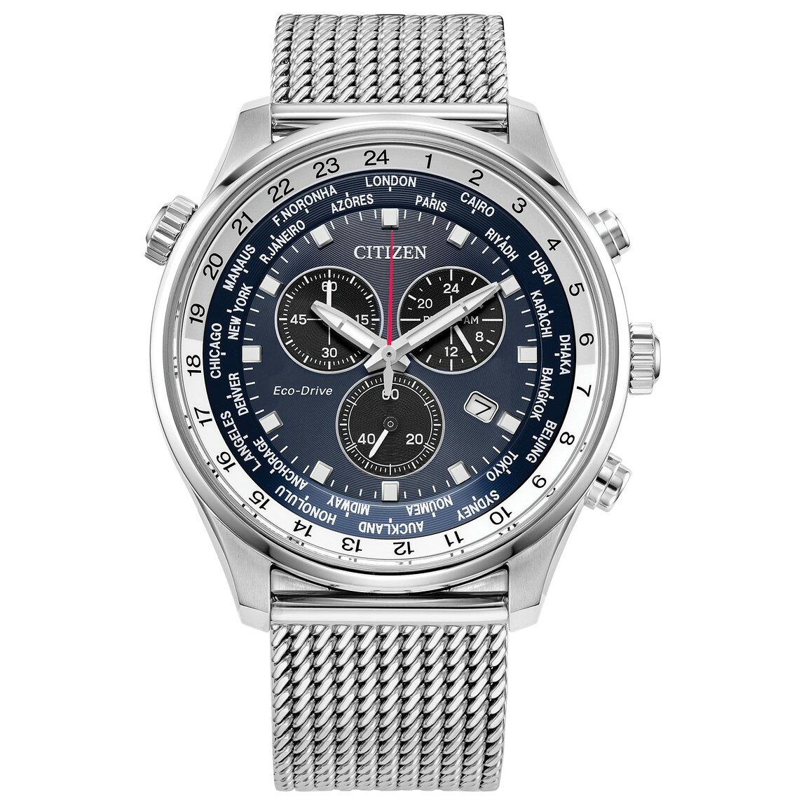 Citizen Eco-Drive Weekender Sport 腕時計 メンズ ステンレス シルバー ブルー文字盤 クロノグラフ AT0368-82L
