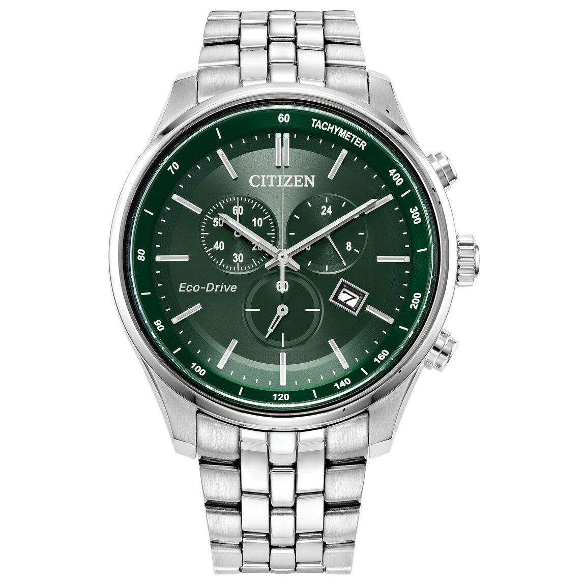 CITIZEN Classic Corso 腕時計 エコドライブ クロノグラフ 12/24時間表示 サファイアクリスタル ステンレス グリーンダイアル メンズ