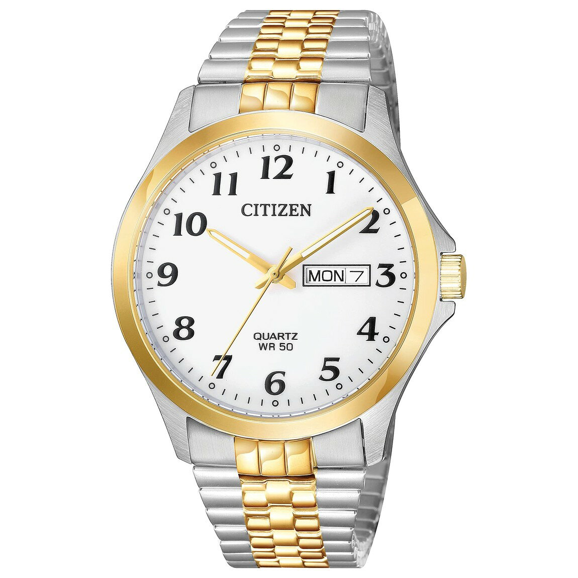 Citizen Quartz メンズ 腕時計 ステンレス ツートーン ホワイト文字盤 デイデイト クラシック BF5004-93A