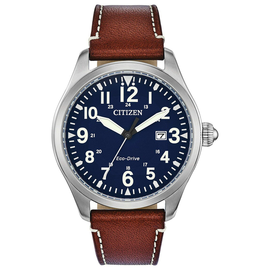 Citizen Eco-Drive Weekender Garrison Field Watch 腕時計 メンズ ブルー文字盤 ブラウンレザーストラップ ステンレス BM6838-17L