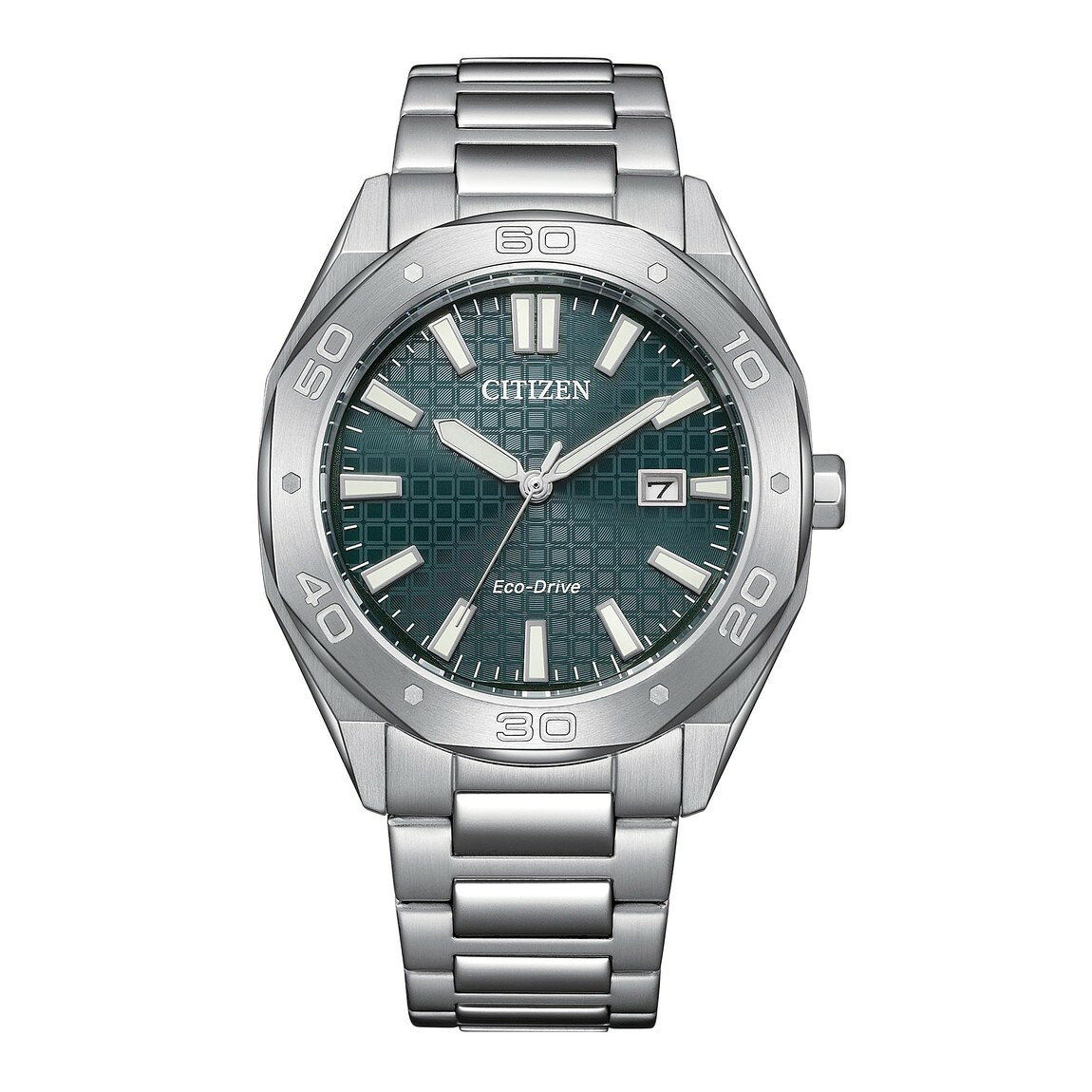Citizen Sport Casual Weekender 腕時計 メンズ エコドライブ シルバー ステンレススチール グリーン文字盤 BM7630-80X