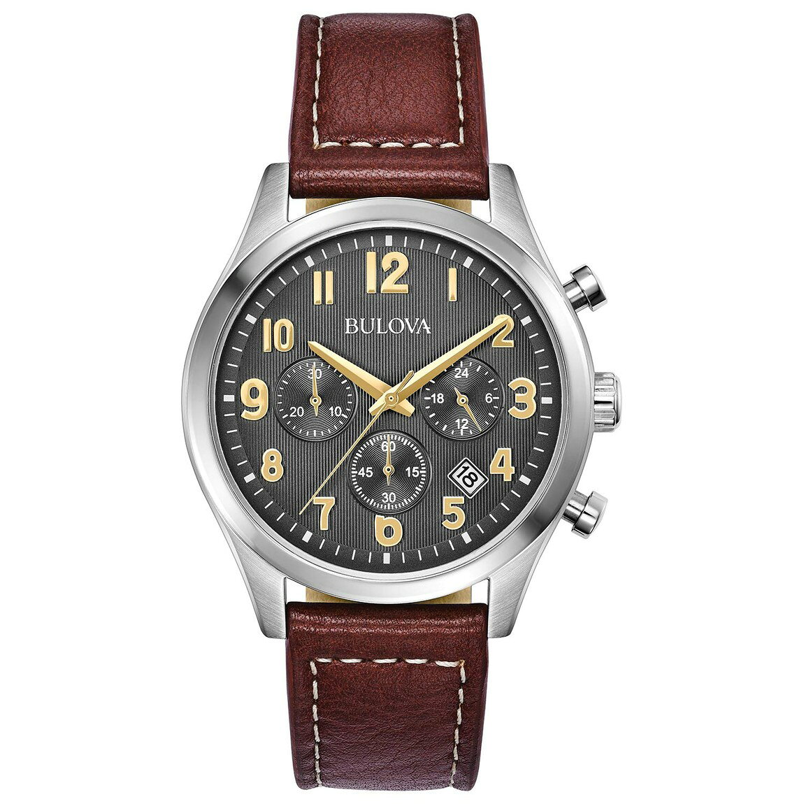 Bulova Classic Collection 腕時計 クロノグラフ クオーツ メンズ ブラウンレザーストラップ グレー文字盤 96B301
