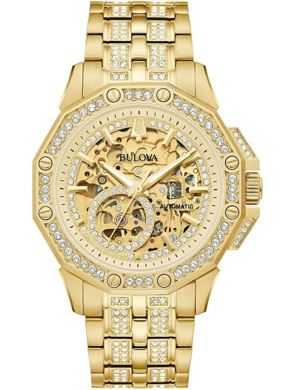 Bulova Crystal Octava 腕時計 メンズ 自動巻 ゴールド クリスタル装飾 42mm 98A292