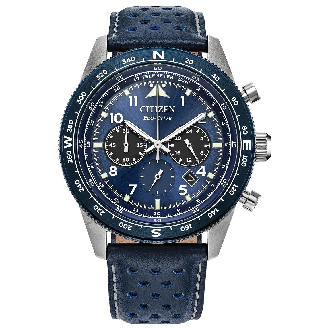 Citizen Weekender Sport Casual Eco-Drive 腕時計 メンズ クロノグラフ ブルー文字盤 レザーベルト CA4557-01L