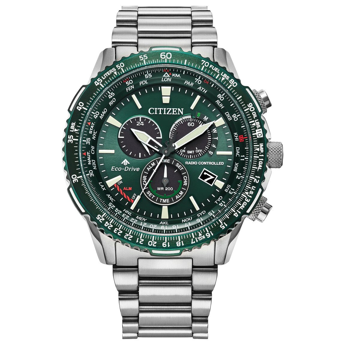 Citizen Promaster パイロット クロノグラフ 腕時計 エコドライブ 電波時計 サファイアガラス グリーン文字盤
