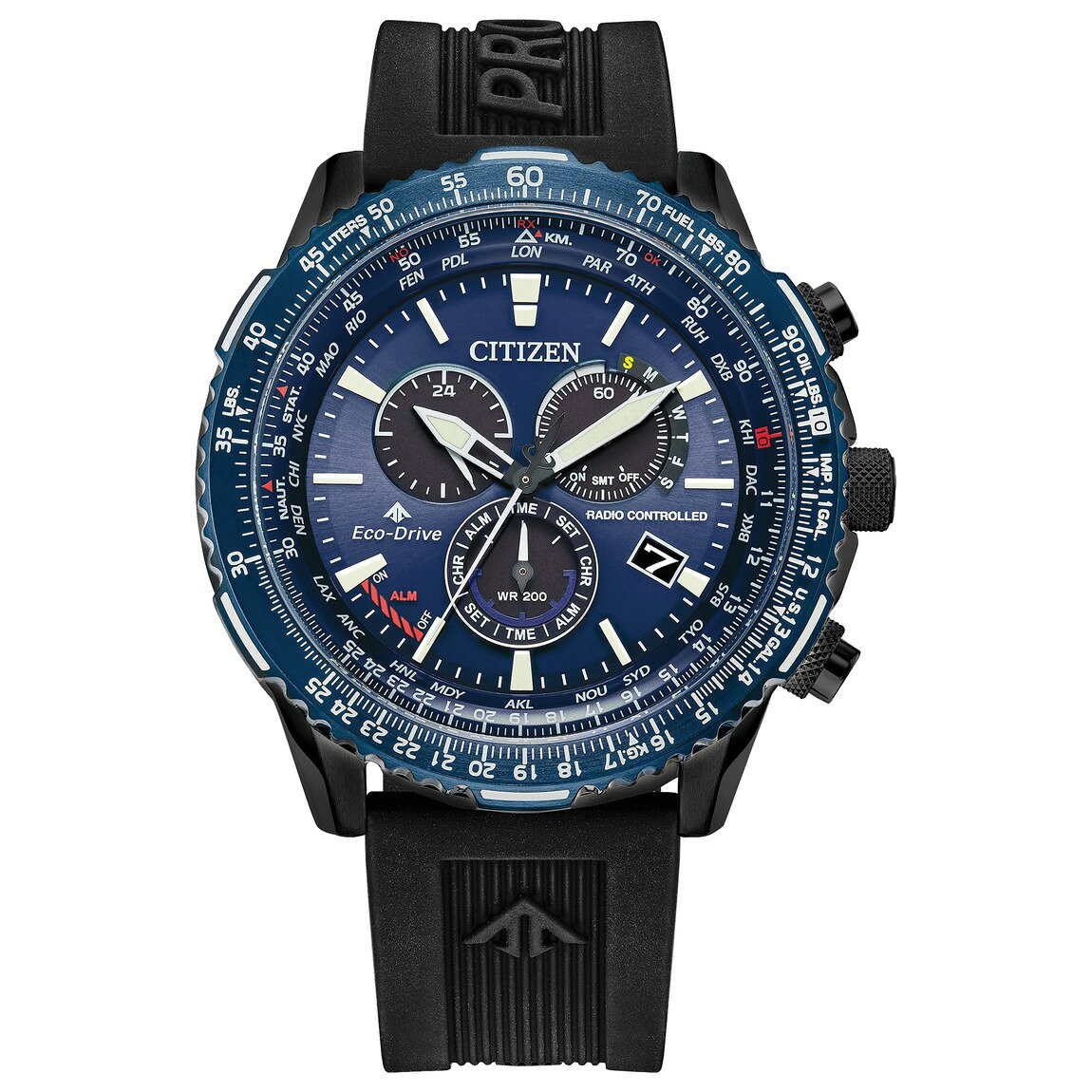 Citizen Promaster Pilot Chronograph 腕時計 エコ・ドライブ 電波時計 サファイアガラス メンズ ブラック ブルー