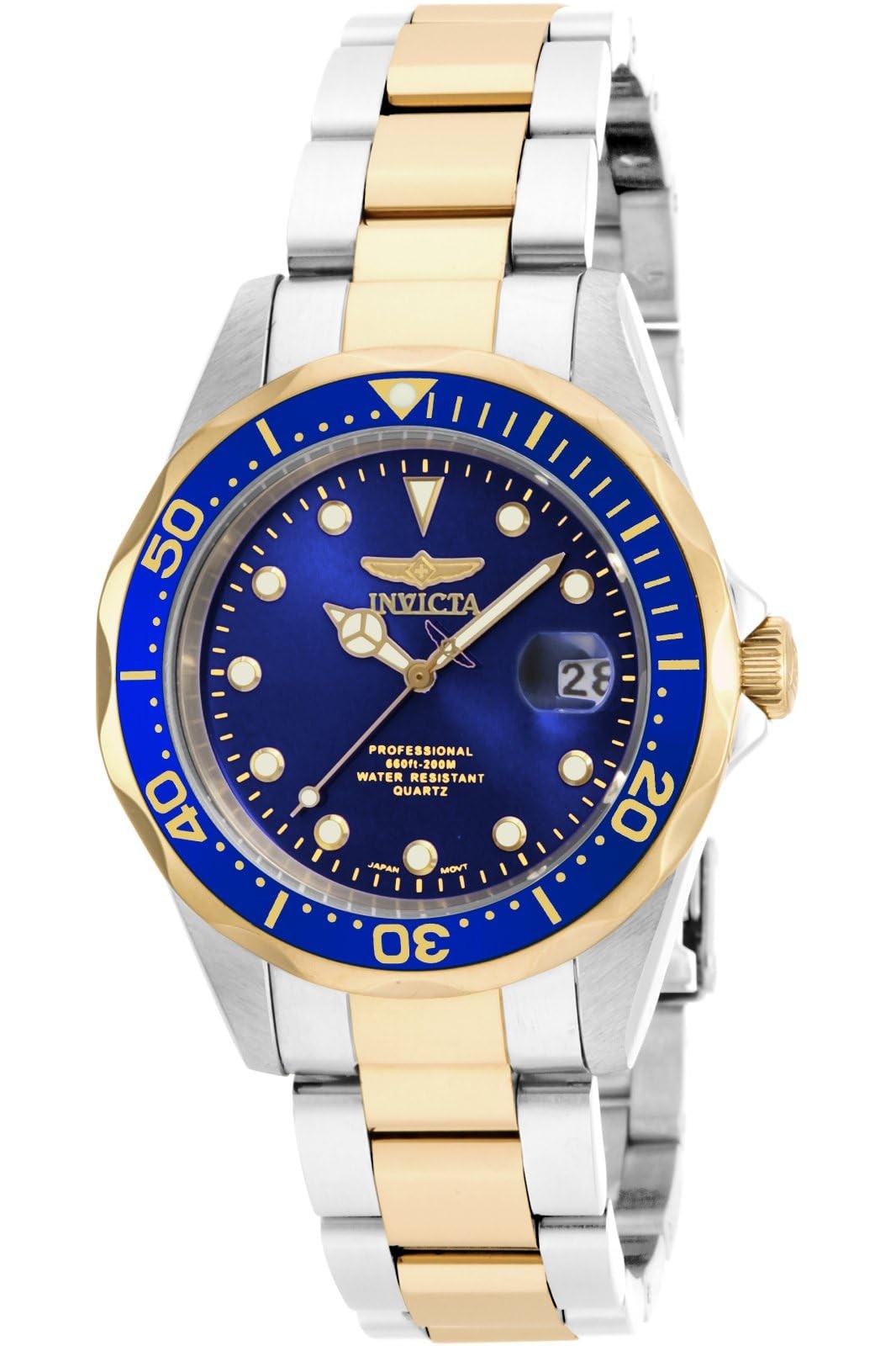 Invicta Pro Diver 腕時計 メンズ 日本製クオーツ ブルー文字盤 18kゴールドコンビ 17050