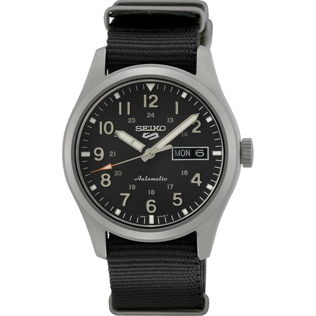 SEIKO 5 Sports 腕時計 自動巻き ブラック文字盤 ナイロンストラップ メンズ SRPG37