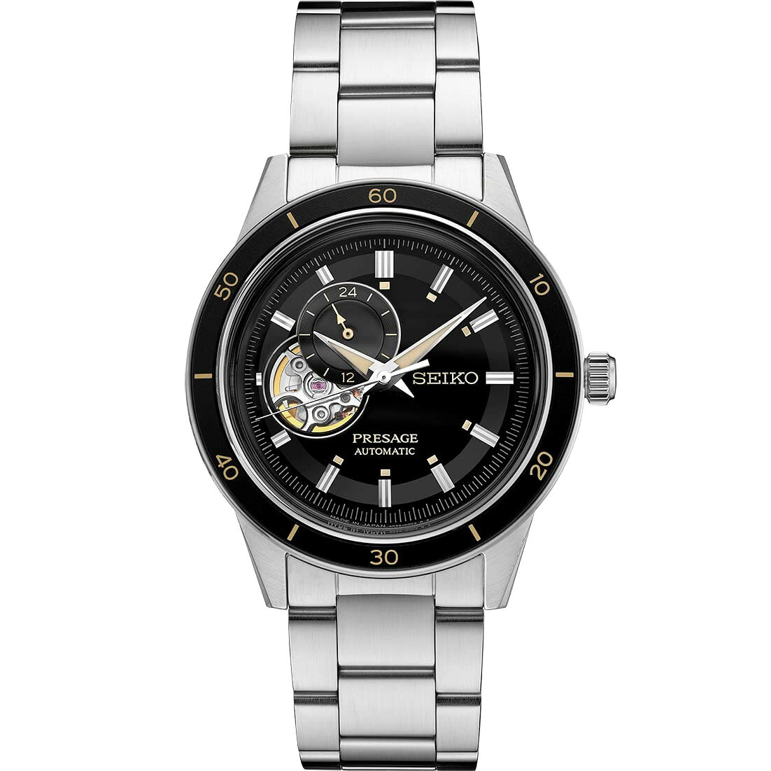 SEIKO Presage Style '60s 腕時計 メンズ ブラック オープンハート 自動巻 SSA425
