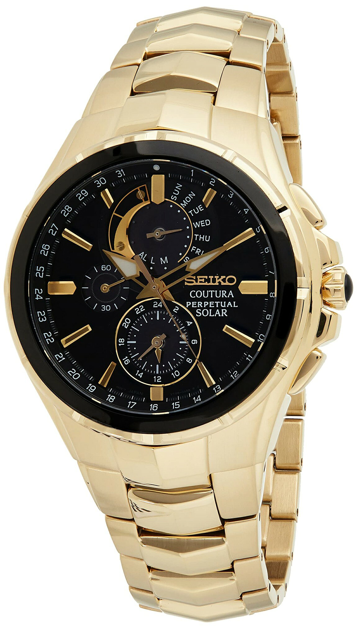 SEIKO Dress Watch 腕時計 ブラック文字盤 ソーラー クロノグラフ パーペチュアルカレンダー メンズ SSC700