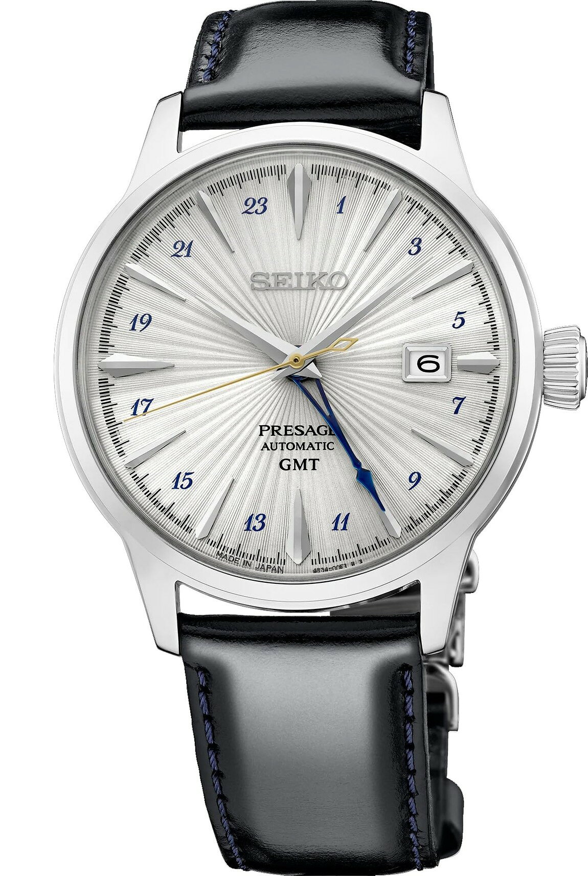 SEIKO Presage Cocktail Time GMT 腕時計 シルバー文字盤 レザーバンド 自動巻き メンズ SSK049