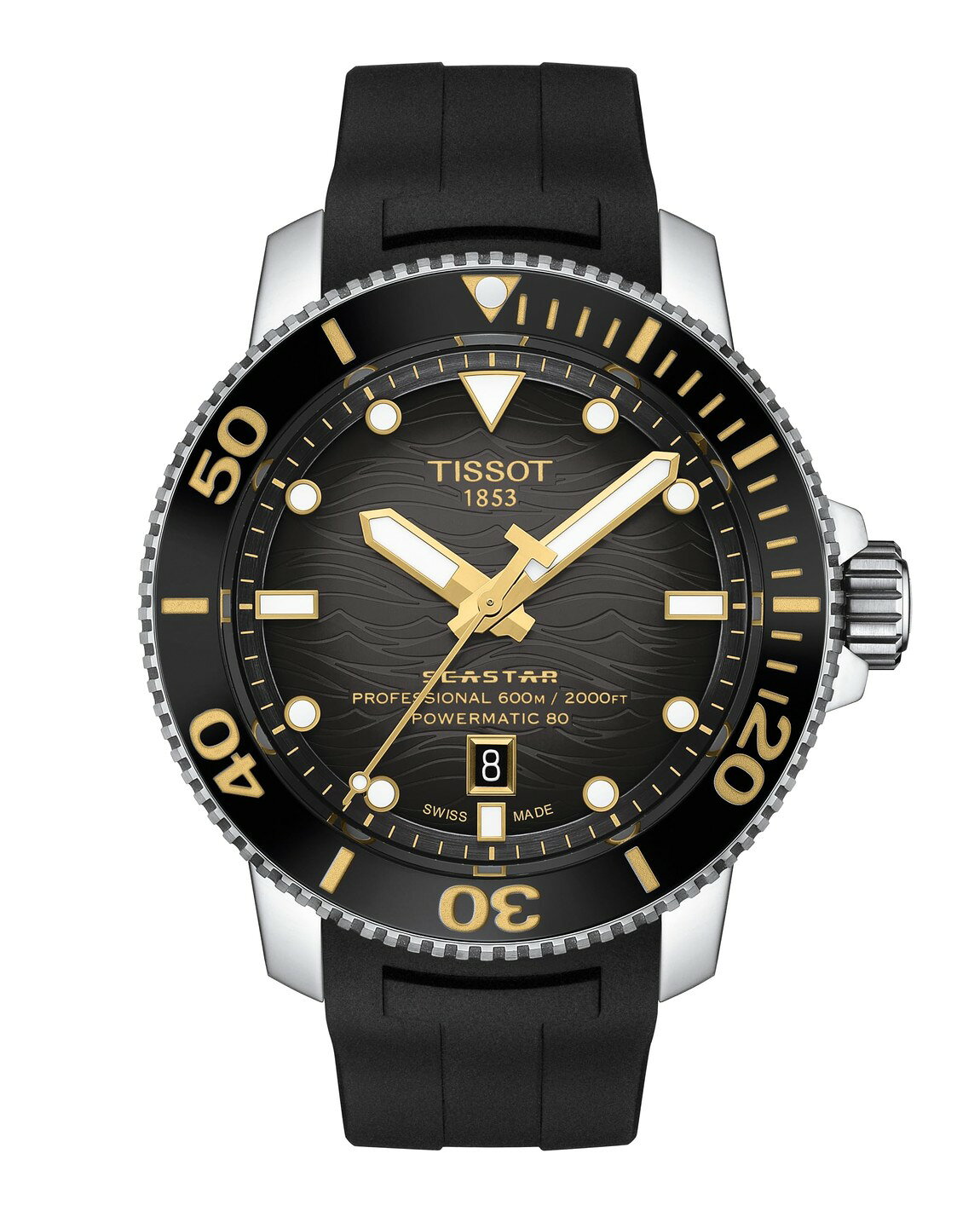 Tissot Seastar 2000 Professional Powermatic 80 腕時計 ブラック文字盤 ラバーベルト 自動巻き メンズ T1206071744101