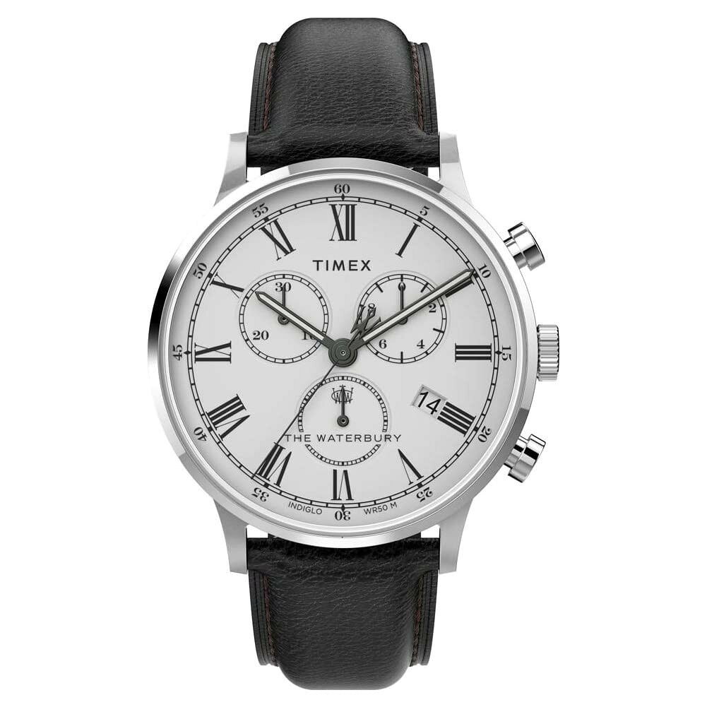 Timex Waterbury Classic Chrono 40mm 腕時計 ホワイト文字盤 クオーツ メンズ レザーベルト TW2U88100VQ
