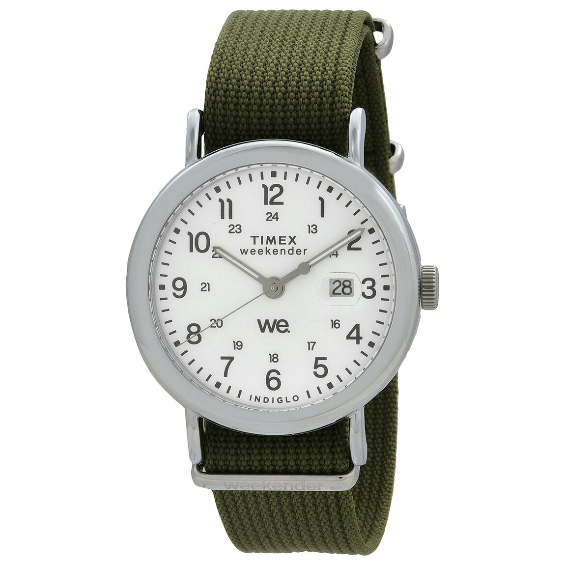 Timex Weekender 腕時計 クオーツ ホワイト文字盤 グリーンファブリックストラップ メンズ TW2W86000
