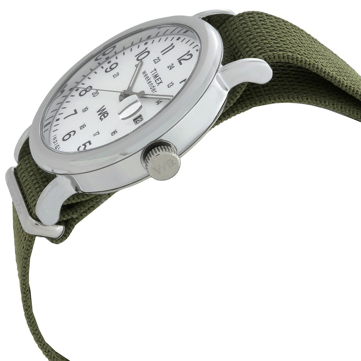 BasqueバスクのTimex Weekender 腕時計 クオーツ ホワイト文字盤 グリーンファブリックストラップ メンズ TW2W86000｜アングル2