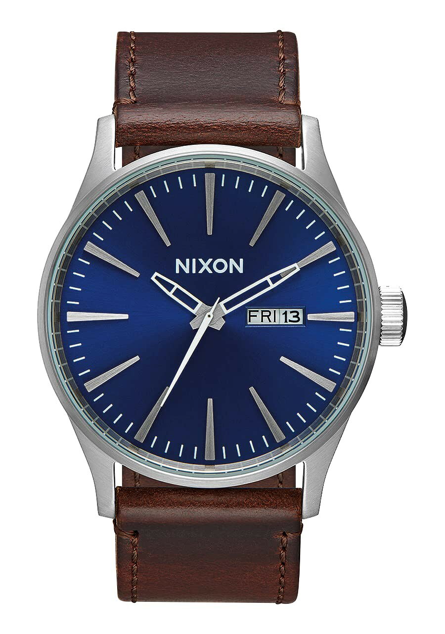 NIXON Sentry 腕時計 42mm ブルー文字盤 ブラウンレザーベルト クオーツ メンズ A105