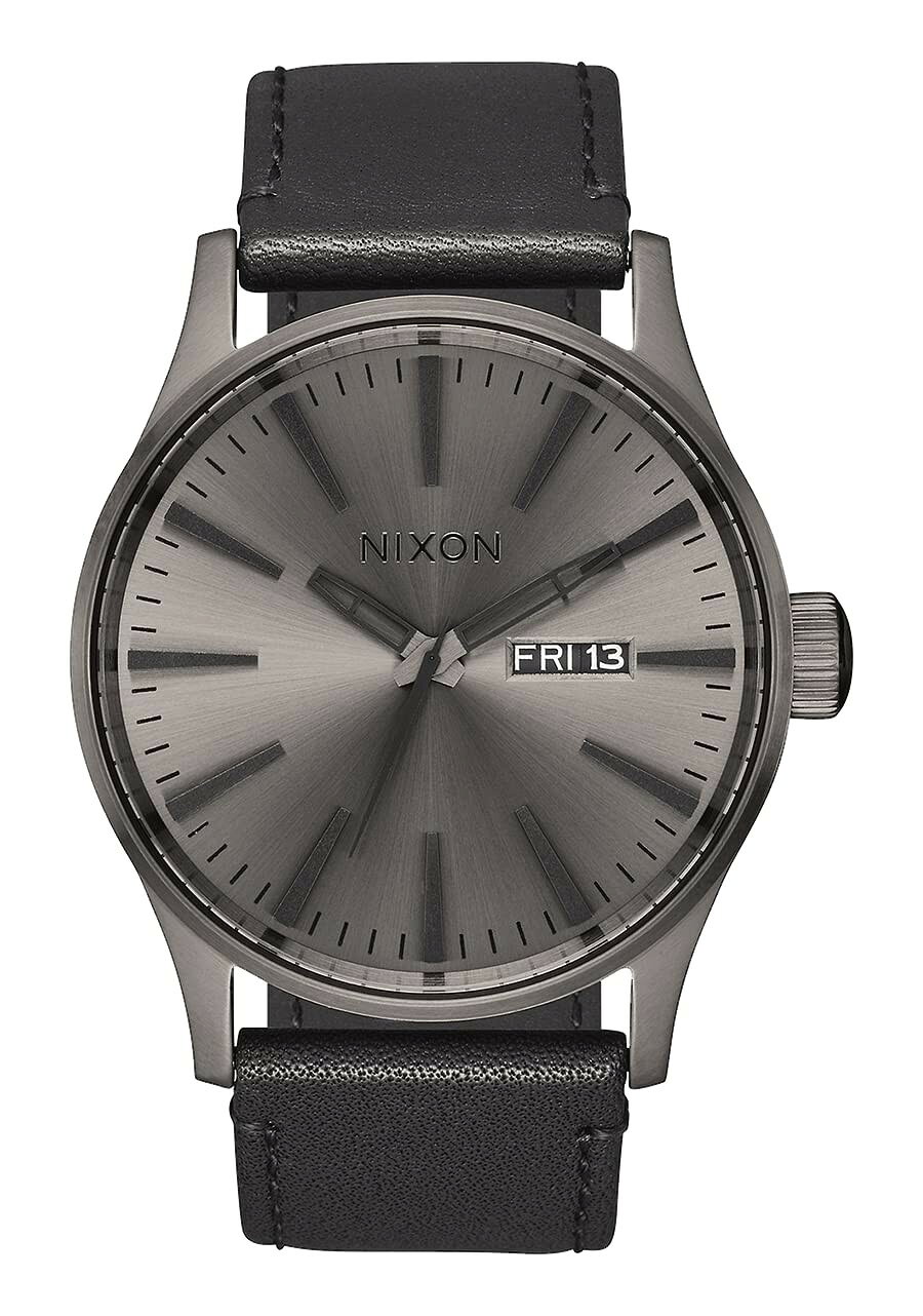 NIXON Sentry Leather 腕時計 メンズ 42mm ガンメタル文字盤 ブラックレザー クオーツ A105