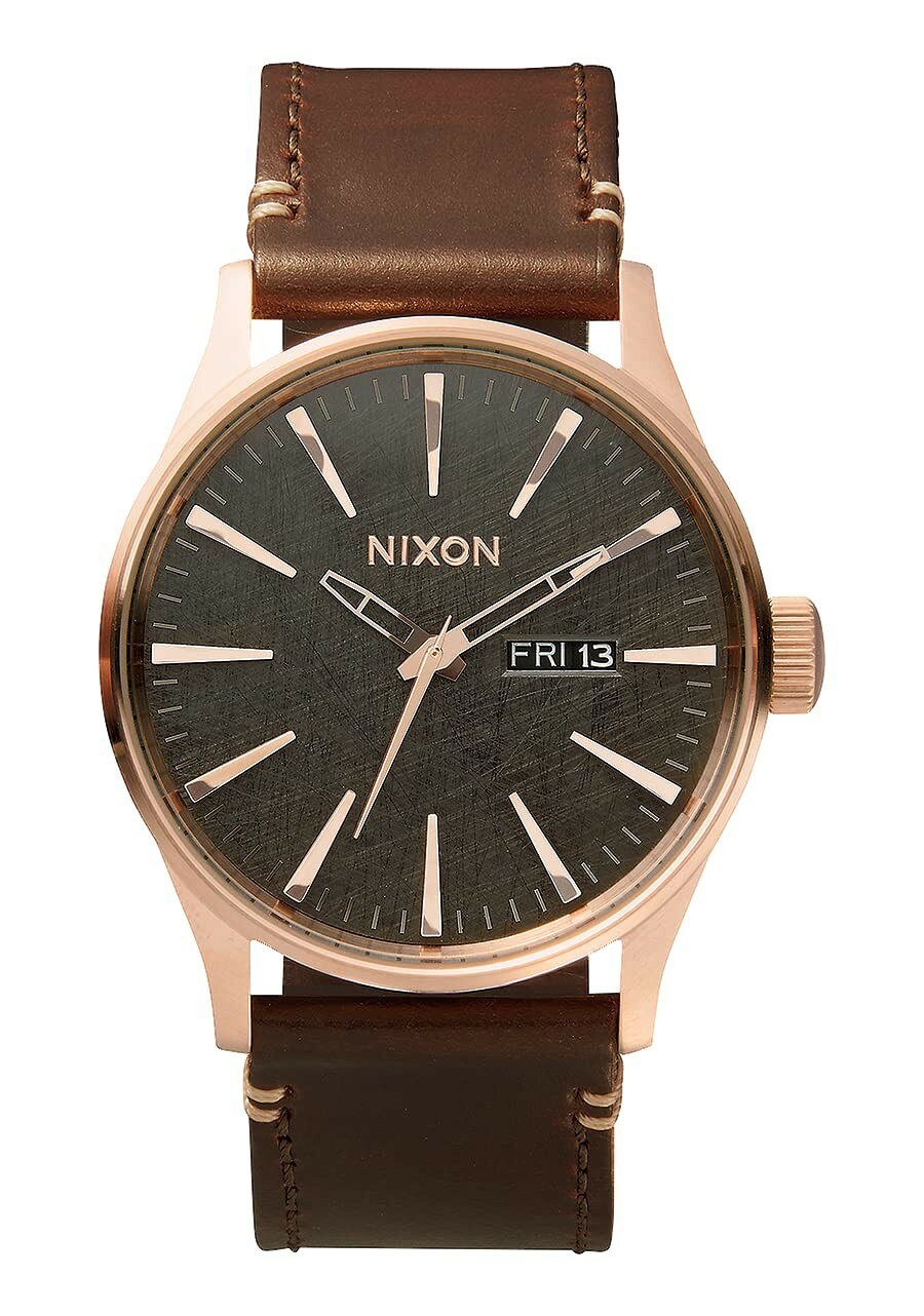 NIXON The Sentry Leather 腕時計 ローズゴールド ガンメタル ブラウン クオーツ メンズ