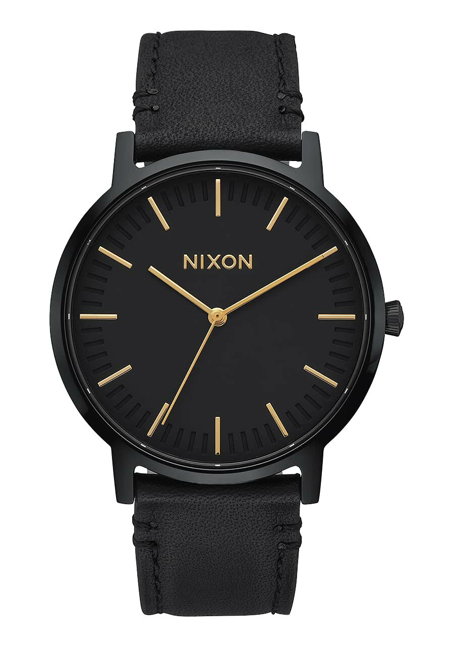 NIXON Porter Leather 腕時計 ブラック ゴールド 文字盤 レザーバンド クオーツ メンズ A10581031-00