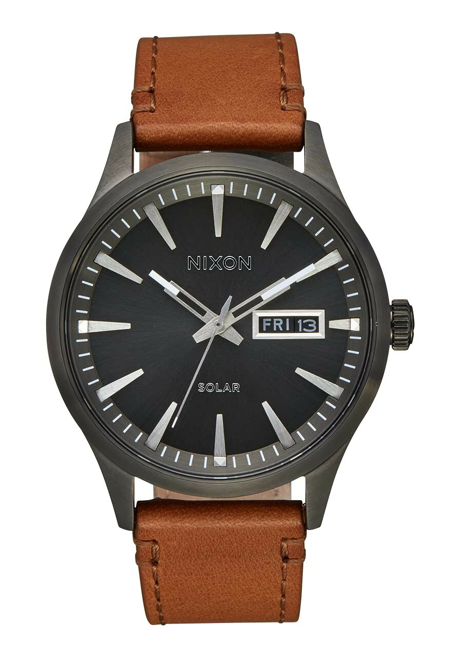 NIXON Sentry Solar 腕時計 ガンメタル レザーバンド ソーラー充電式 アナログ 40mm A1347