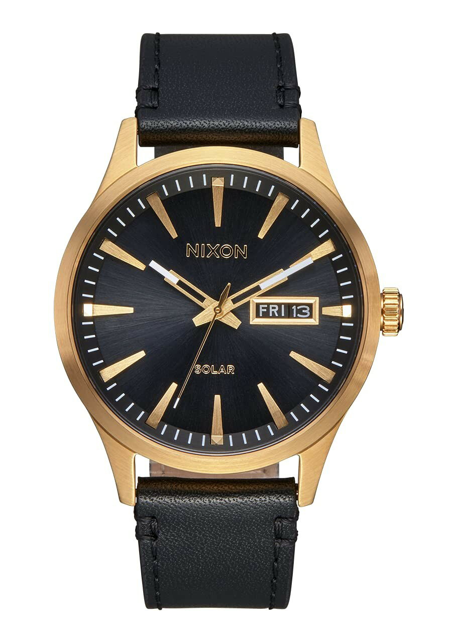 NIXON Sentry Solar 腕時計 ソーラー ゴールド/ブラック レザーバンド 100m防水 A1347