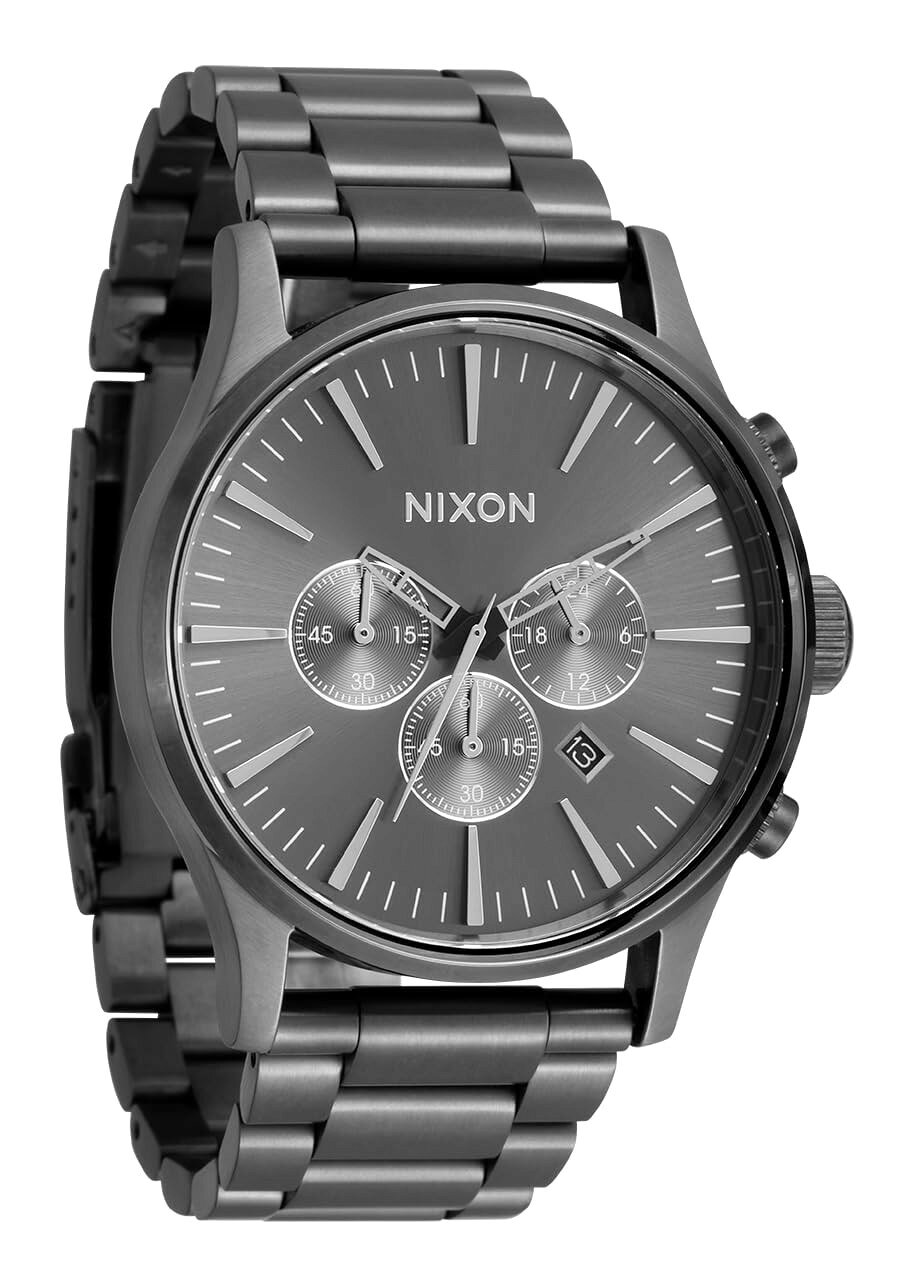 NIXON Sentry Chrono 腕時計 ガンメタル クオーツ メンズ 42mm クロノグラフ ステンレスベルト A1390