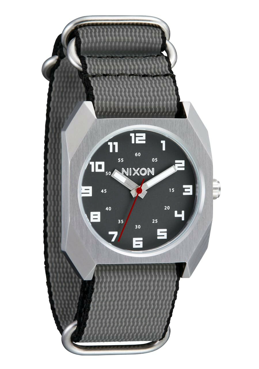 NIXON Scout 腕時計 メンズ チャコール文字盤 シルバー ステンレス ナイロンバンド 100m防水 クオーツ A1409