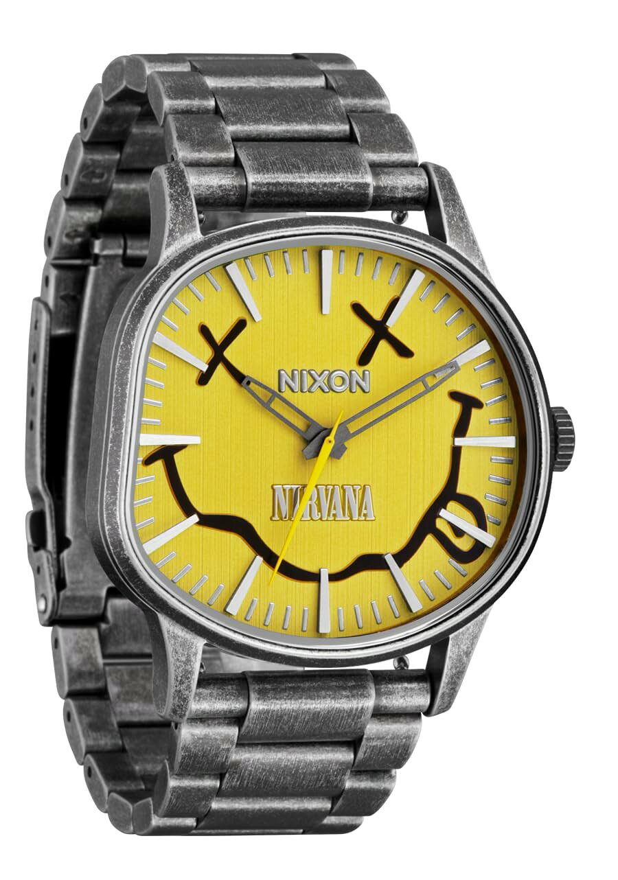 NIXON Nirvana Smiley Sentry Wobble 腕時計 ブラック文字盤 クオーツ メンズ ステンレス A1417