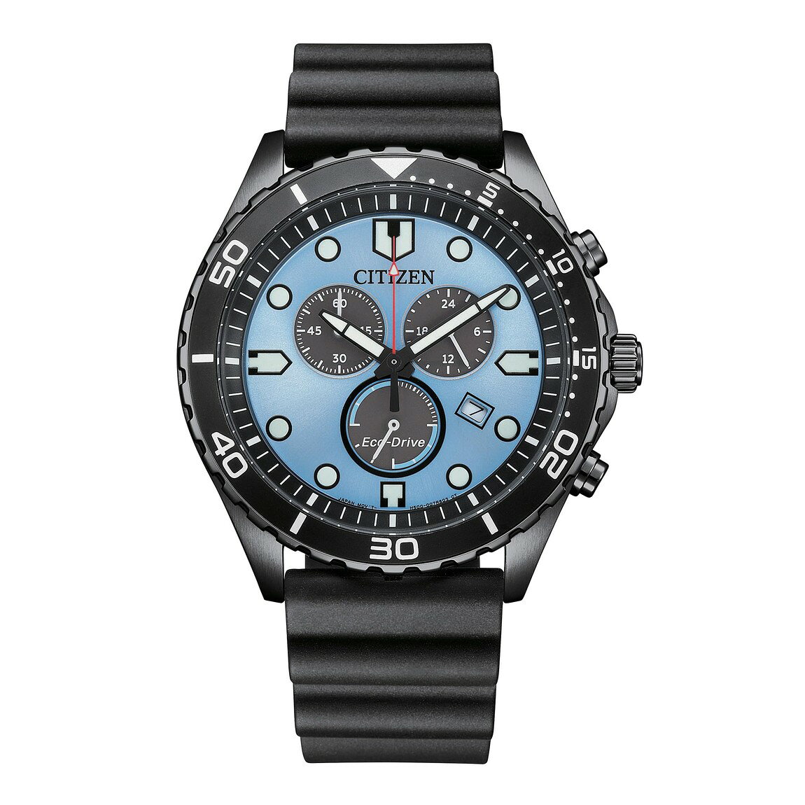 Citizen Weekender Sport Casual 腕時計 ブルー文字盤 エコ・ドライブ クロノグラフ メンズ ブラックステンレス AT2567-18L