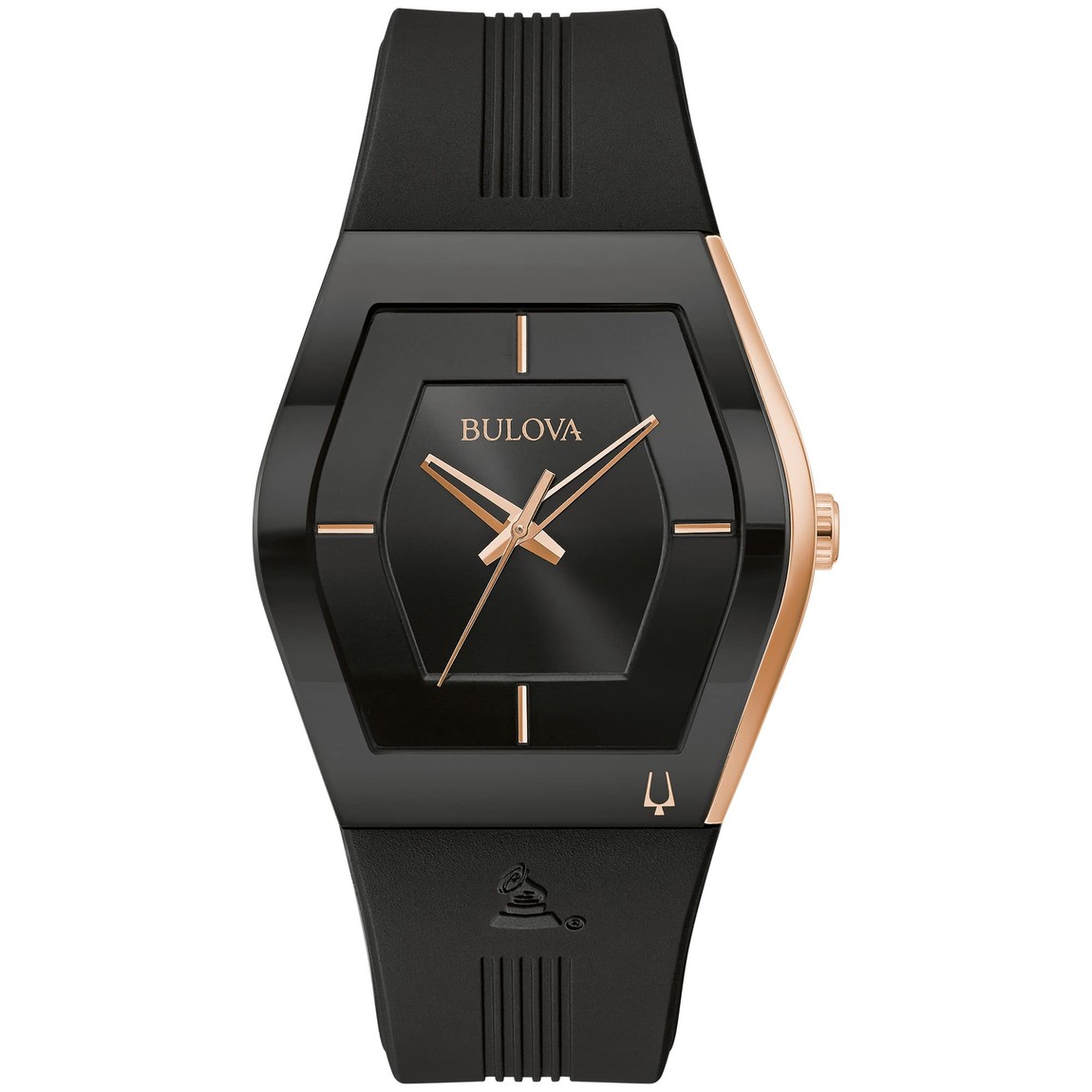 Bulova Latin Grammy Gemini 腕時計 ローズゴールド ステンレススチール ブラックシリコン クオーツ メンズ