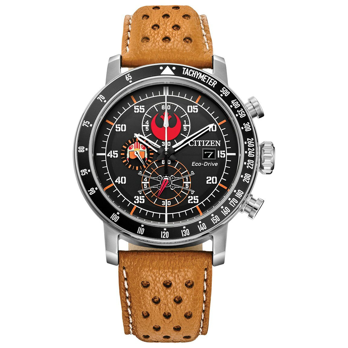 Citizen Star Wars Rebel Pilot 腕時計 メンズ エコ・ドライブ クロノグラフ シルバー オレンジ革ベルト CA4478-56L