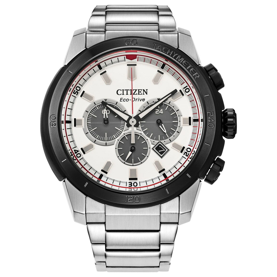 Citizen Brycen Chronograph 腕時計 メンズ シルバー ステンレス ホワイト文字盤 Eco-Drive CA4188-81A