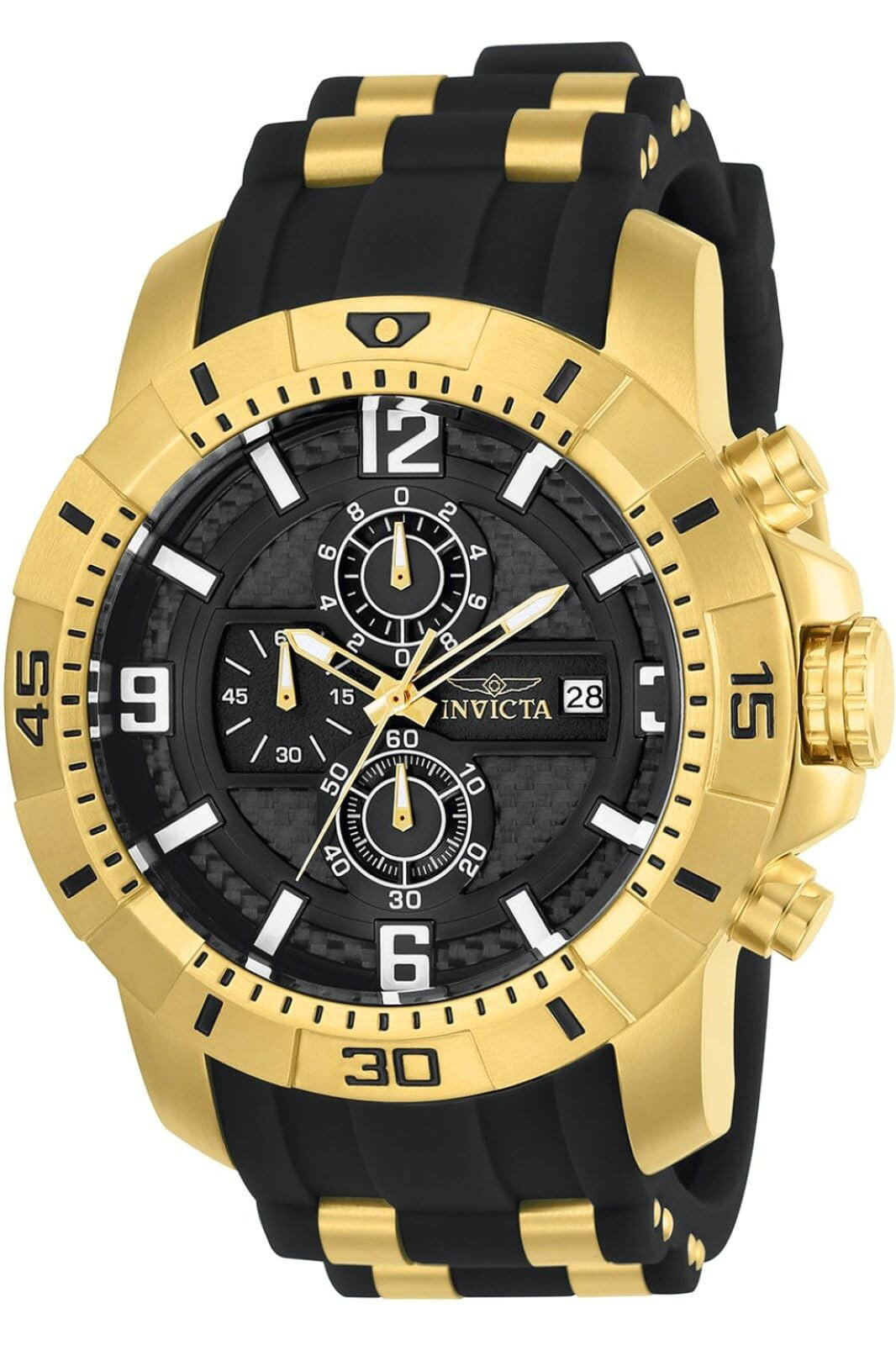 Invicta Pro Diver 腕時計 メンズ 50mm ブラック文字盤 クオーツ クロノグラフ シリコンバンド 24965