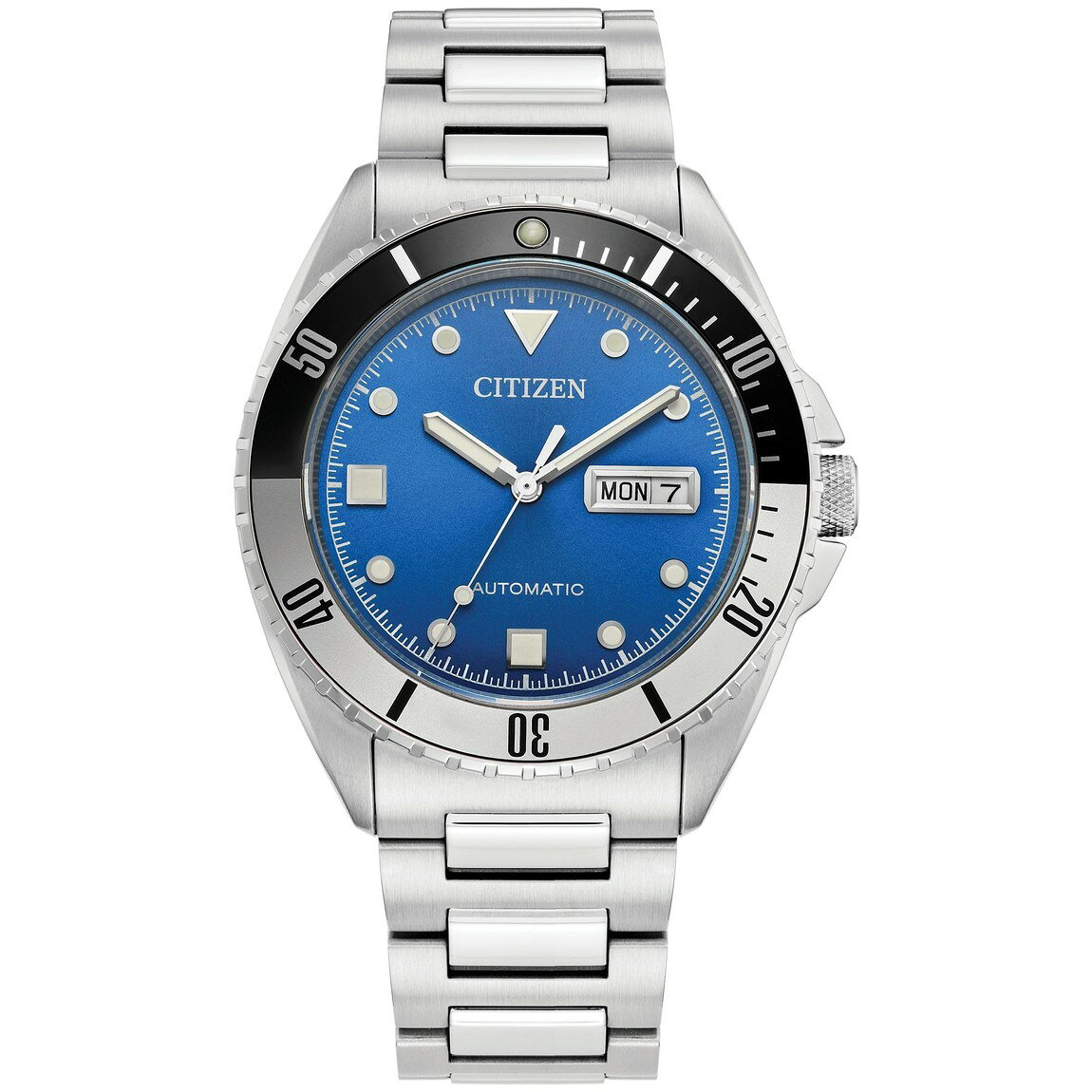 CITIZEN Sport Automatic 腕時計 メンズ ブルー文字盤 シルバー/ブラックベゼル ステンレスベルト 自動巻き 日付曜日表示 NH7530-52M