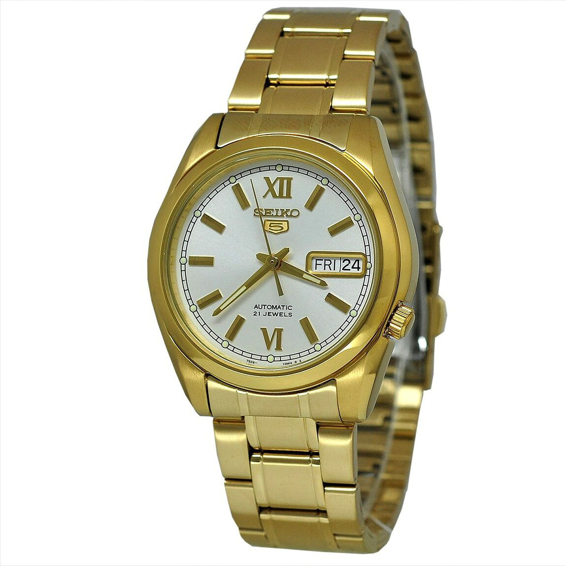 SEIKO Series 5 腕時計 シルバー文字盤 自動巻き メンズ イエローゴールド SNKL58K1