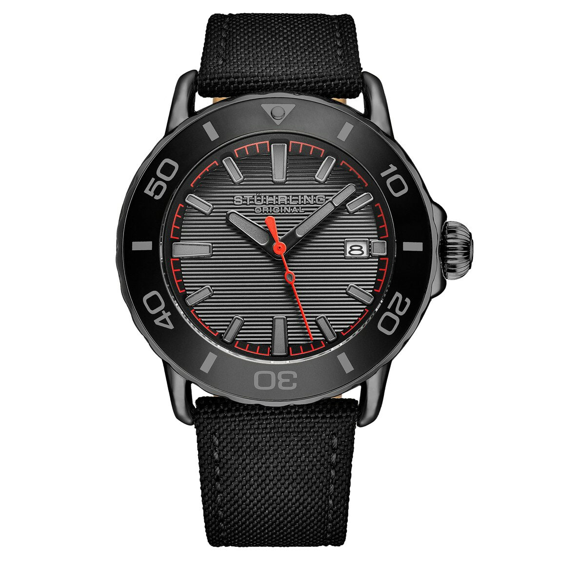 Stuhrling Original Voyager 腕時計 ブラック文字盤 ナイロンストラップ クオーツ メンズ 44mm