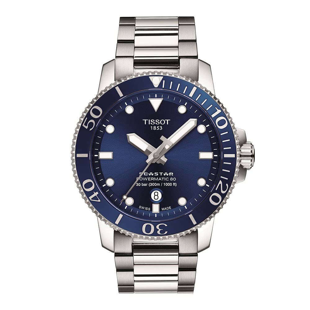 Tissot Seastar 腕時計 メンズ ブルー文字盤 ステンレススチール スイス製自動巻 43mm Seastar GTS AUT SS BL