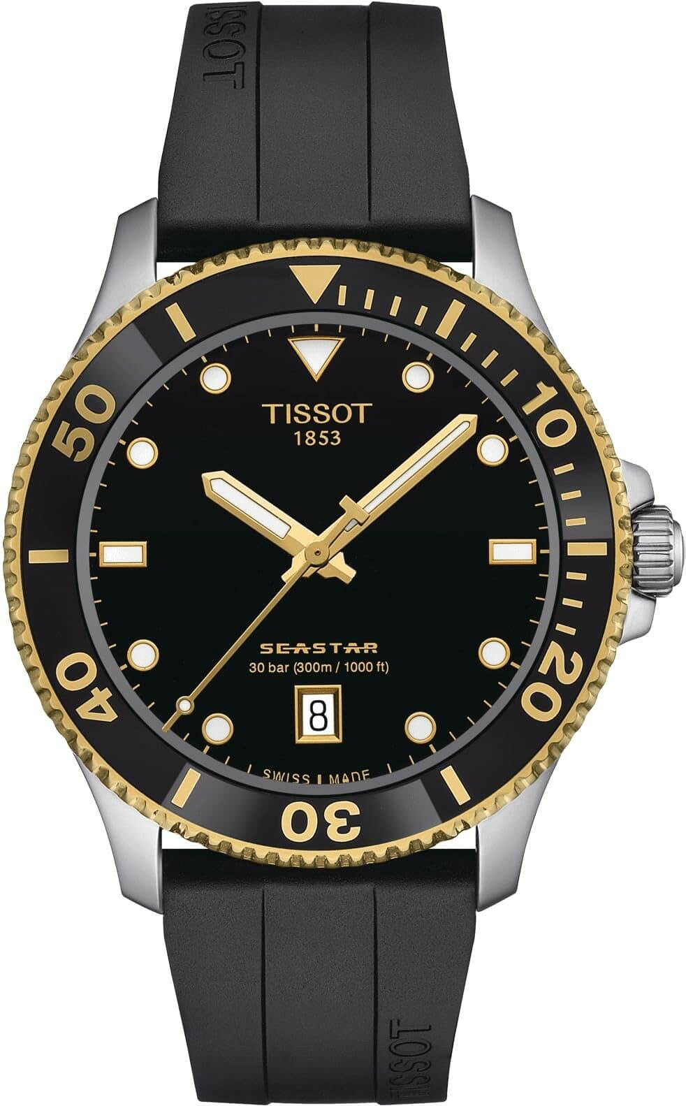 Tissot Seastar 1000 40mm 腕時計 イエローゴールドPVD クオーツ 300m防水 ラバーバンド
