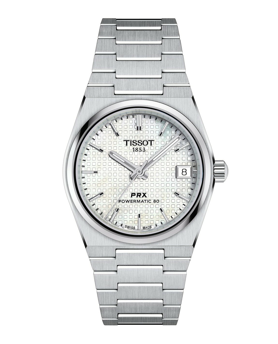 Tissot PRX 35mm Powermatic 80 腕時計 ホワイトマザーオブパール文字盤 自動巻き ステンレス ユニセックス T1372071111100