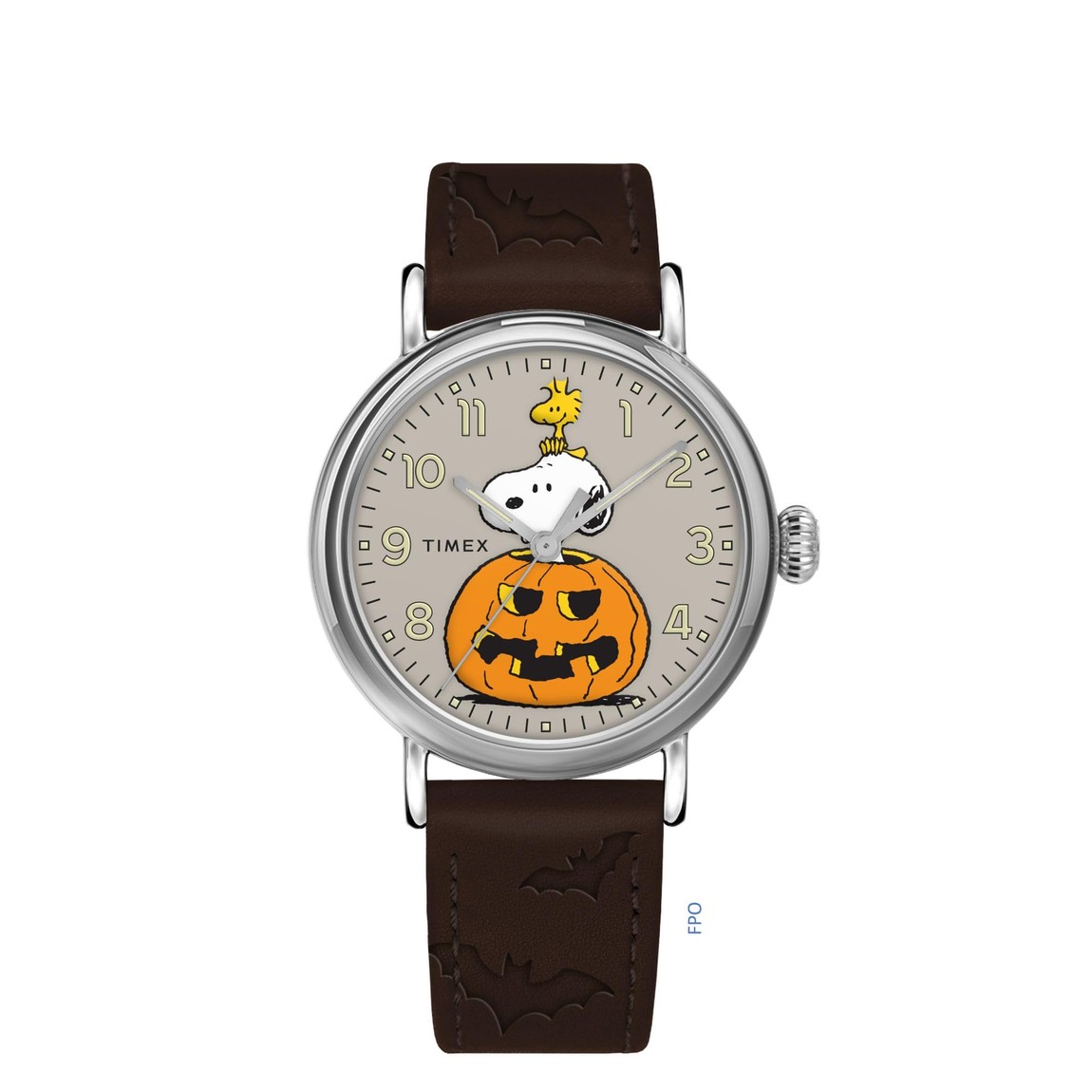 Timex Peanuts Weekender Pumpkin 腕時計 メンズ 40mm ブラック文字盤 ブラウンレザーストラップ
