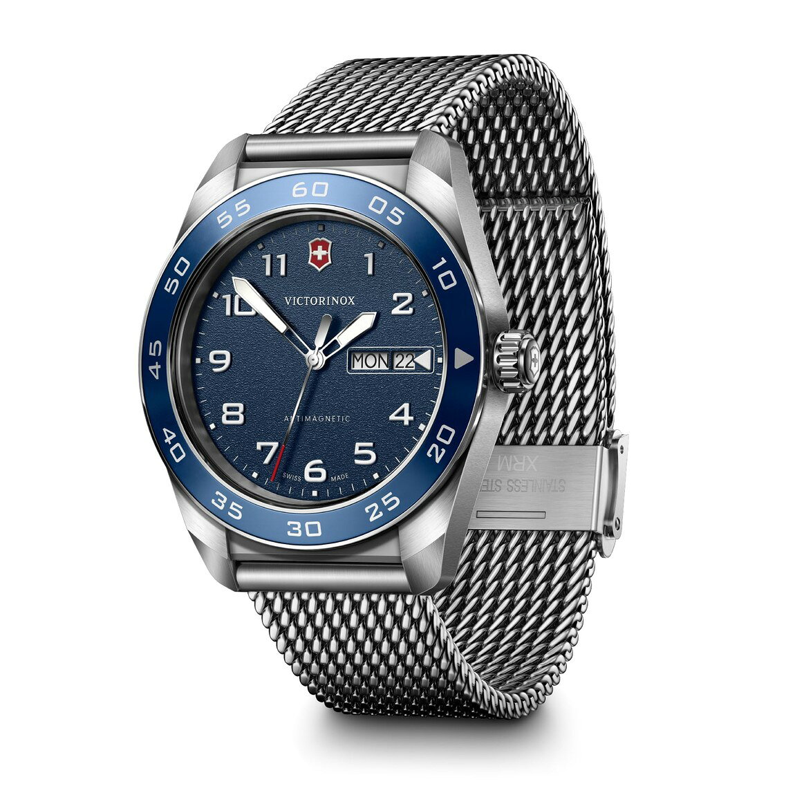 Victorinox Swiss Army Quartz 腕時計 ブルー文字盤 ステンレスメッシュベルト メンズ 42mm 242042